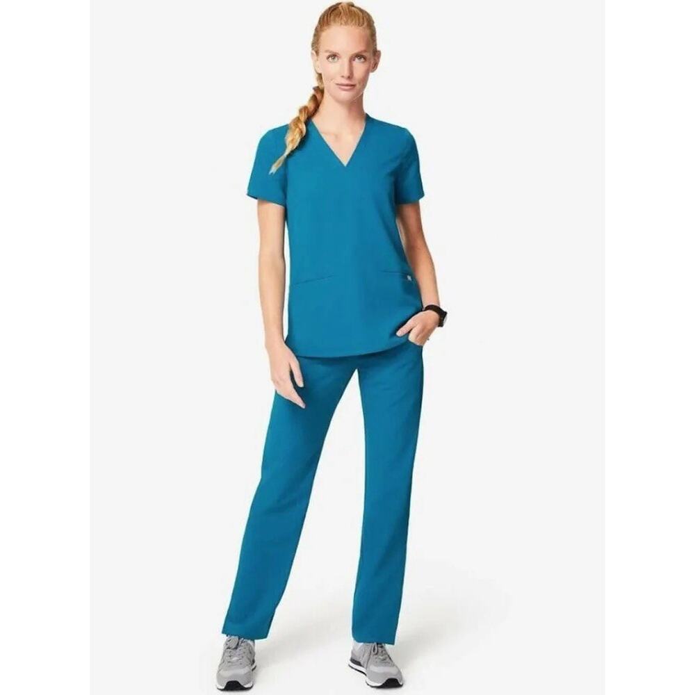 FIGS Technical Collection Casma Three Pocket Scrub Top Size XL Teal Blue